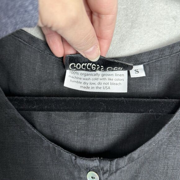 Goddess Gear Black Top Organic Linen Lagenlook Hippie Button Up Shirt Size S - Picture 4 of 7